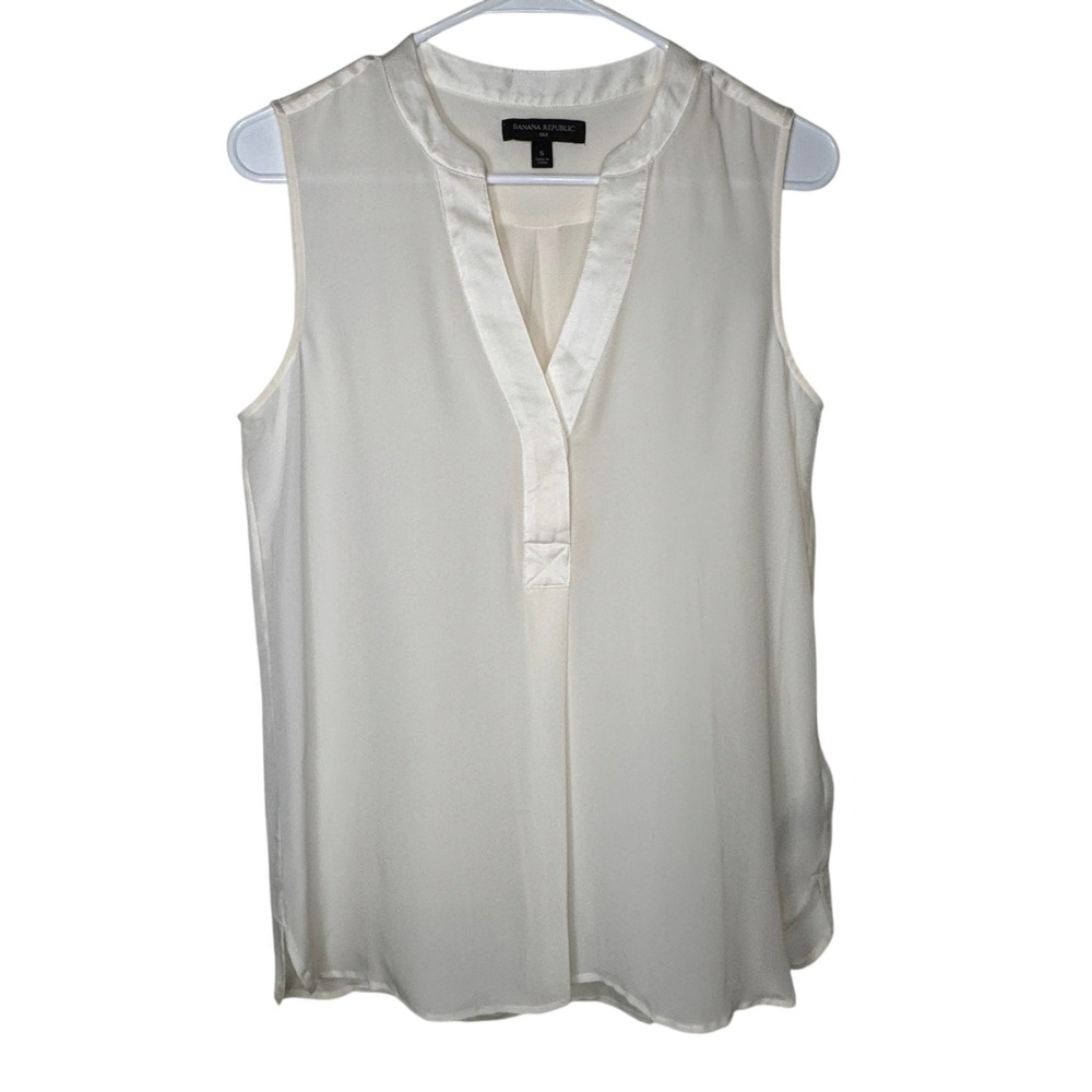Banana Republic Ivory Silk Sleeveless Blouse Womens Small V Neck Top Old Money